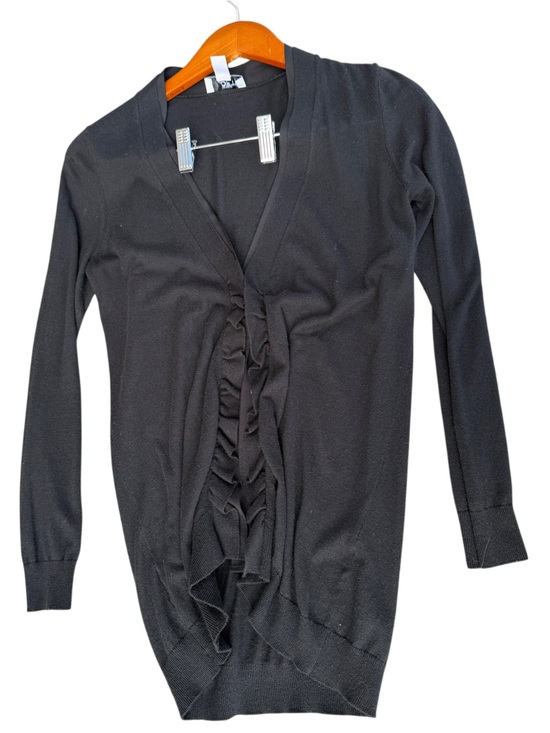Ann Taylor Sweaters - ANN TAYLOR LOFT  Black Cardigan Ruffle Sweater Size petite small Long Sleeve